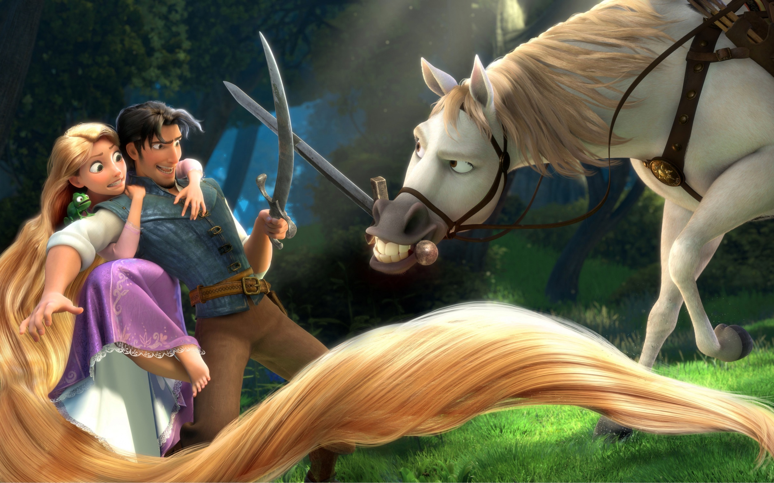 Скачать обои рапунцель, флинн, паскаль, максимус бесплатно для